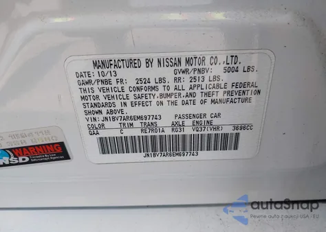 2014 Infiniti Q50 Premium from USA, damaged, VIN JN1BV7AR6EM697743